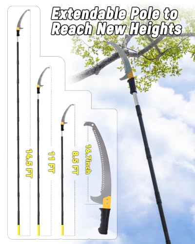 11FT Pole Saw with Adjustable Length for Tree Trimming Lightweight Manual Pruning Saw with Long Extension Branch Cutter - size: 11FT
