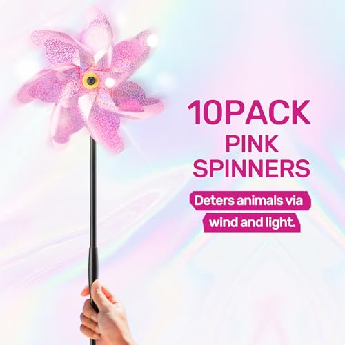 BATTIFE Preassembled Reflective Pinwheels for Yard & Garden, Pink, 10 Pack - color: Pink, size: 10 Pack