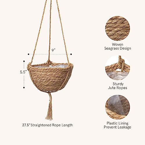 LA JOLIE MUSE Seagrass Hanging Planters, Set of 2, 9" D x 5.5" H, Brown - size: Small