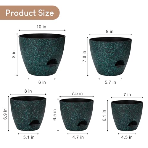 YNNICO Self Watering Plant Pots 10/9/8/7.5/7 inch for Indoor Plants - color: Green Speckles, size: 10/9/8/7.5/7 inch