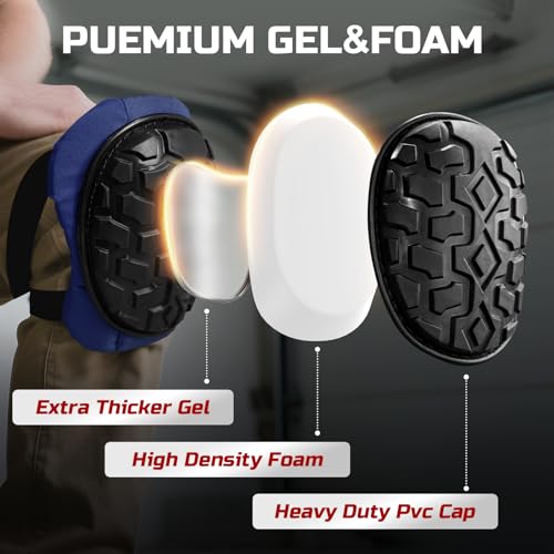 Professional Knee Pads for Work Construction with Heavy Duty Cap Foam Padding Gel Cushion Knee Pads for Men, Comfortable Adjustable Strong Strap, Military Grade Rivet for Flooring Gardening, Blue - color: Blue