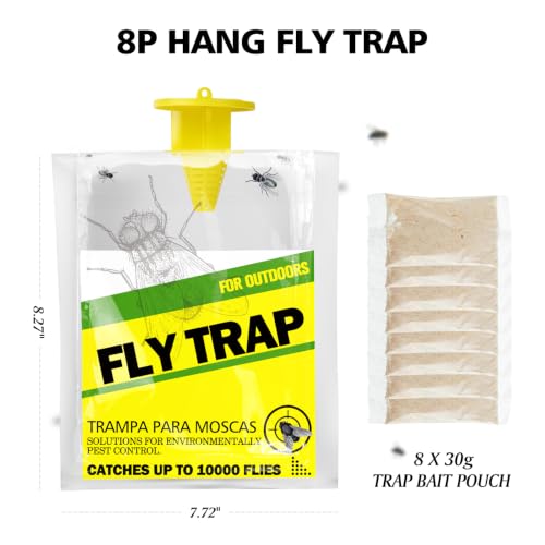 8 Pack Outdoor Hanging Fly Traps, Disposable Flies Killer Trap Bag Catcher