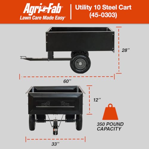 Agri-Fab Inc 350-Pound Steel Tow Behind Dump Cart, 10-Cubic Feet Capacity – Removable Tail Gate, Garden Utility Trailer, Black, Made in the USA; Model # 45-0303 - style: 350 lb. Steel Tow-Behind Dump Cart