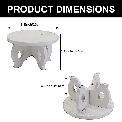 Small Wooden Plant Stand Indoor, 10-Inch Round Pine Wood Plant Riser and Display Pedestal for Tabletop, Countertop and Home Decor, Whitewashed - color: White