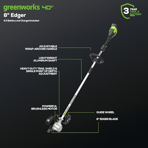 Greenworks 40V 8 in Cordless Electric Lawn Edger, 4.0 Ah Battery, Charger - size: 8" (Battery Included)