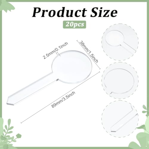 BENECREAT 20Pcs Acrylic Plant Labels, Transparent Round Blank Plant Tags for Marking, Waterproof Reusable Plant Sign Blanks, Name Plate for Plants, Garden Decoration, 3.5x1.5 inches
