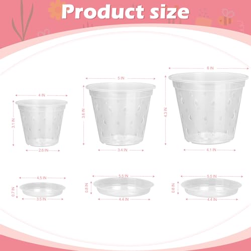 FUIJOL Orchid Pot, 6 Pack 456 Inch Clear Orchid Pots with Holes and Saucers for Repotting, Breathable Slotted Plastic Orchid Planters with Drainage for Root Health Indoor Outdoor (456 inch) - size: 456 Inch
