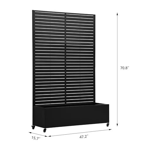 Metal Raised Garden Bed with Trellis, 71"x47"x16" (Black-Louvered) - color: Black-louvered, size: 71"x47"x16"
