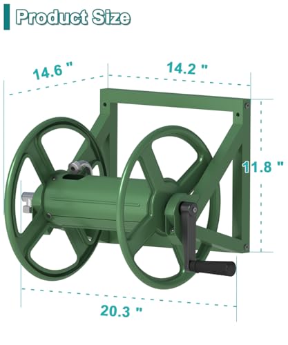 Artigarden Garden Hose Reel Wall Mounted, Outdoor Heavy Duty Powder Coated Metal Water Hoses Holder Winder Holds 125 ft 5/8" Hoses with 3.9ft Leader Hose, Stainless Steel Connector for Outside, Green - color: Green
