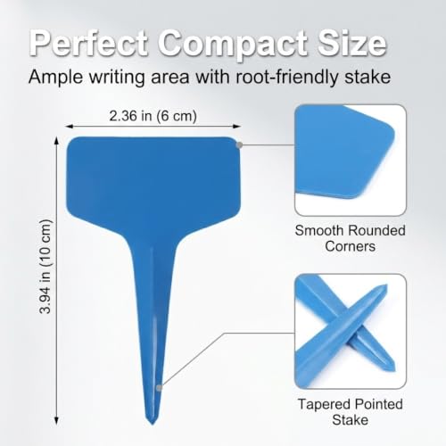 MIHEY 100 Pcs T-Type Plant Labels Tags Garden Markers with Gel Pen, Blue - color: Blue