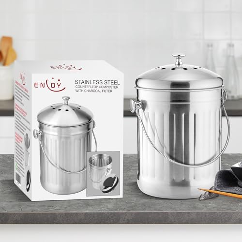 ENLOY Kitchen Countertop Compost Bin 1.3 Gallon, Stainless Steel, Silver - color: Silver