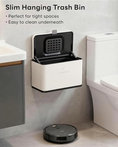 Kitchen Hanging Compost Bin, 1.05 Gal Small Trash Can with Lid, Wall Mounted Slim Stainless Steel Garbage Bin with Inner Bucket & Carbon Filter, for Under Sink, Cabinet Door, Bathroom, White - size: 4L-White