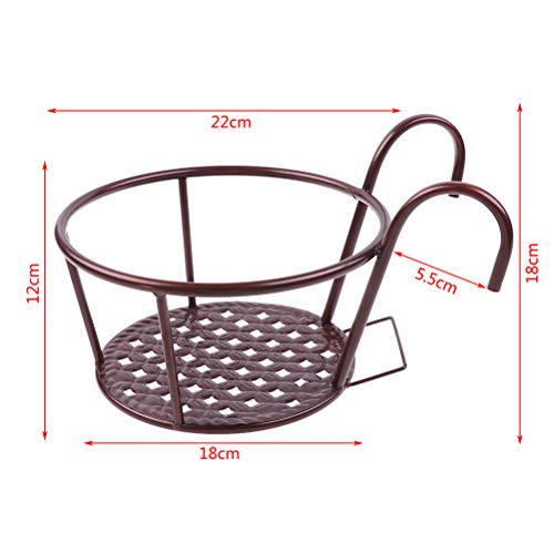 Hanging Railing Planters Baskets Art Hanging Flower Stands Balcony Flower Pot Holders Plant Iron Racks Fence Metal Potted Stand Mounted Balcony Round Plant Basket Shelf Container Box,Garden Steel Pots - color: Black-full Bottom