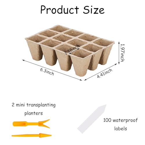 144 Cells Seed Starter Pots, 12 Pcs Biodegradable Seedling Peat Pots - size: 144 Cells-12 Pcs