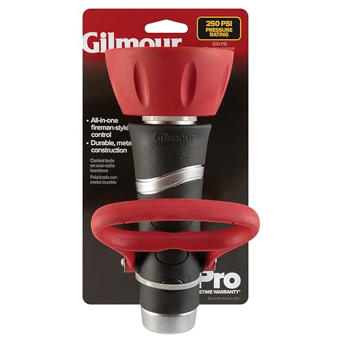 Gilmour Pro Twist Hose Nozzle, Fireman Hose Nozzle for Cleaning and Watering, Heavy Duty Garden Hose Nozzle with Adjustable Spray Pattern, Red