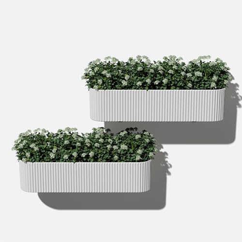 Veradek Demi Series Railing Planter - Round Window Box with Bracket - color: White, size: 36 inch - 2 Pack