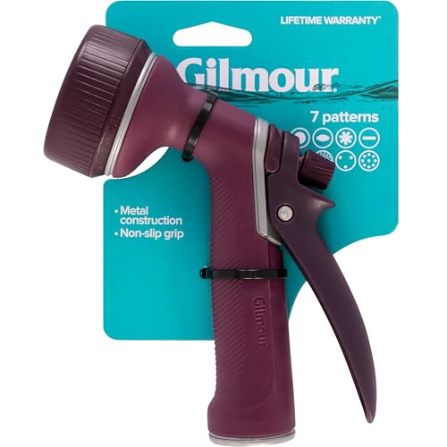 Gilmour Medium Duty Garden Hose Nozzle with 7 Adjustable Spray Patterns, Water Hose Nozzle for Watering Garden or Lawn, Eggplant - color: Eggplant