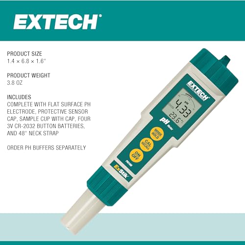 Extech PH100 Waterproof ExStik II pH Meter Kit with Flat Surface Electrode and Temperature LCD Display - style: pH