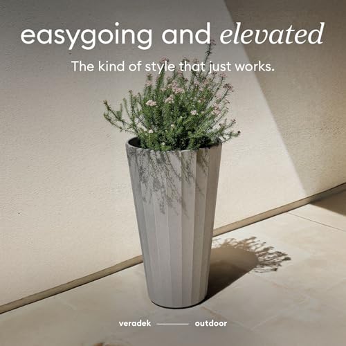 Veradek Column Series Tall Planter - Tapered Outdoor Planter with Shelf - color: Gray, style: Wide Groove - 2 Pack