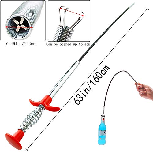 Drain Snake, Drain Clog Remover - Gutter Cleaning Tools Drain Cleaner for Toilet Sewer Shower Kitchen Bathroom Tub Clogged Drains Opener Cleaning Tool, Flexible Grabber Claw Pick Up Reacher (63 inch) - size: 63 inch
