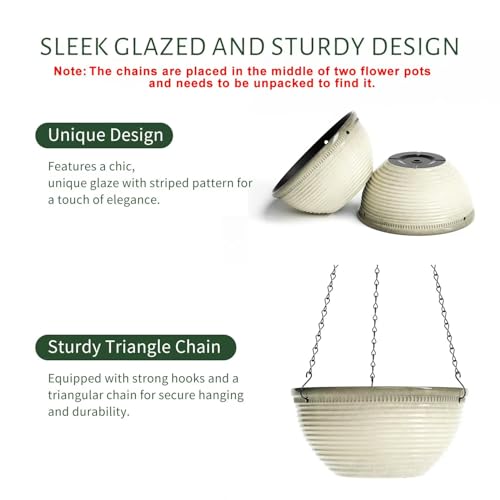 10Inch Hanging Planters Outdoor Indoor, Glazed Hanging Basket with Drainage - color: Dusty Sage Green, size: 10inch