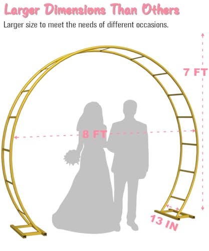 Queension Metal Arch Backdrop Stand 8Ft Wide 7Ft High, Wedding Arch Frame for Wedding Decorations, Balloon Arch Stand with Base for Ceremony, Outdoor Garden Arch Trellis for Climbing Plants, Gold - color: Gold, size: 7FT