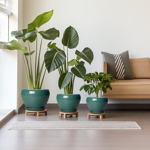 Ceramic Pots for Plants, 10+8+6 Inch Ceramic Plant Pot, Dark Green - color: Dark Green