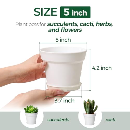 T4U Small Plant Pots 5 Inch 18 Pack, Plastic Flower Pots with Saucer White - color: White, size: 5 In