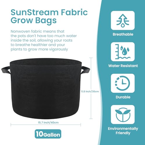 SunStream 10 Gallons Grow Bags 5 Pack Heavy Duty Thickened Nonwoven Fabric Plant Grow Bags with Handles for Indoor Vegetables Flowers Mushroom - color: 5 Pack, size: 10 Gallon
