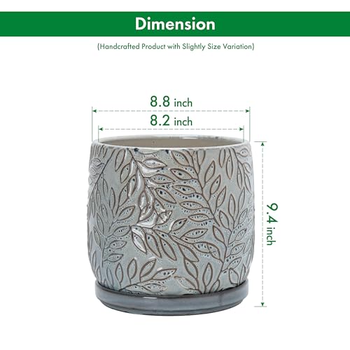 D'vine Dev Embossed Leaves Ceramic Planter, 8 in, Graphite Blue, 27-A-Q-9 - color: Graphite Blue, size: 8 Inch