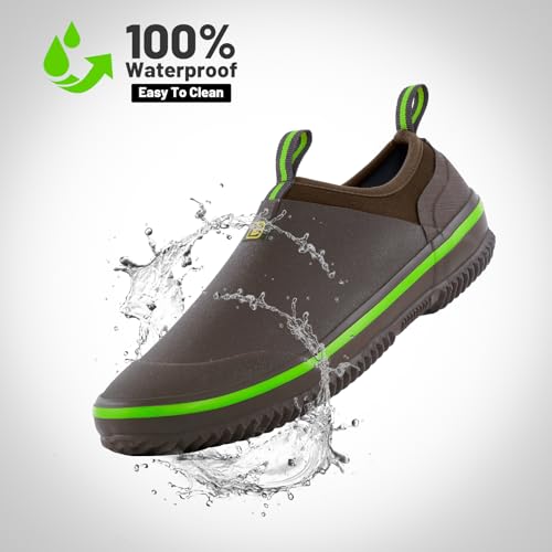Trudave Mens Garden Shoes, Waterproof Slip-On Womens Rain Boots Unisex Rubber Footwear for Gardening, Farming, Lawn Care and Yard Work, Size 6-13 - color: Brown, size: 14 Women/12 Men
