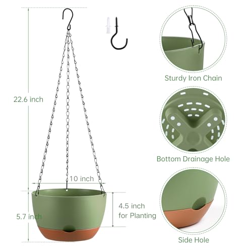 Set of 2-10 Inch Hanging Planters for Indoor Outdoor Plants - color: Green, size: 10 Inch