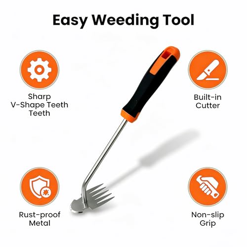 Weed Puller Tool, Handheld 5-Claw Dual Action Garden Weeding Tools