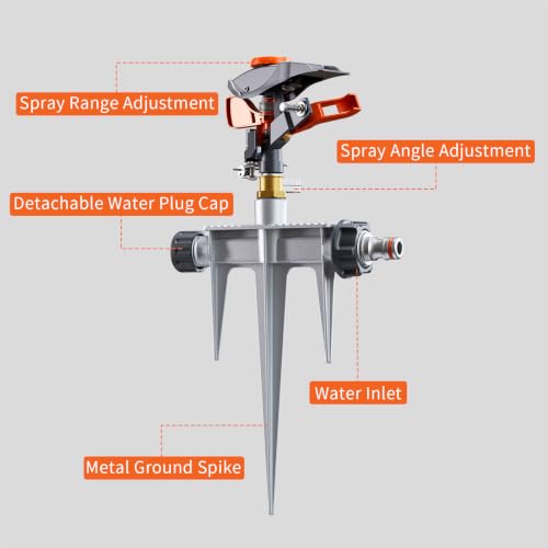 Heavy Duty Spike Sprinkler, Adjustable Zinc Alloy for Yard