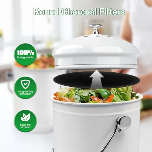 10 Pack Activated Charcoal Filters for Compost Pail, Countertop Kitchen Bin Refills, 6.7 Inch
