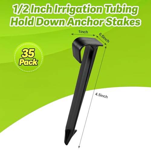 35 Pieces 1/2 Inch Drip Irrigation Hold Down Anchor Stakes, 4.5-Inch Plastic 1/2'' Heavy-Duty Tubing Holder Stakes for 1/2'' Irrigation Tubing Garden Vegetable Flower Beds Drip Supplies - size: 1/2" Stake-35P
