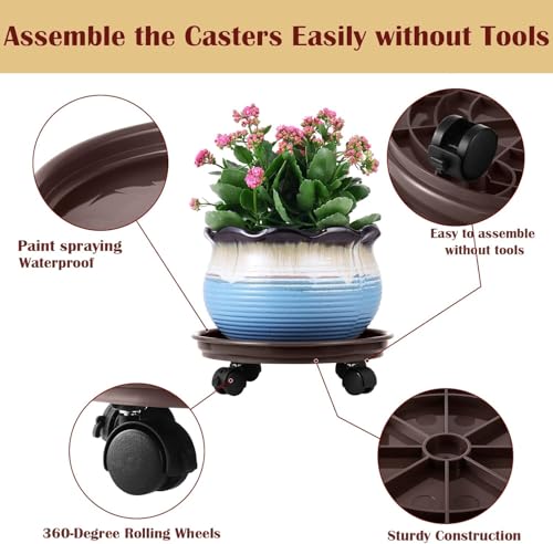 7 Packs Plant Caddy with Wheels 11.8" Plastic Rolling Plant Stands Heavy-duty Plant Dolly with Casters Indoor Outdoor Wheeled Plant Roller Base Large Planter Saucers Plant Mover - color: Brown, size: 11.8" - 7 packs