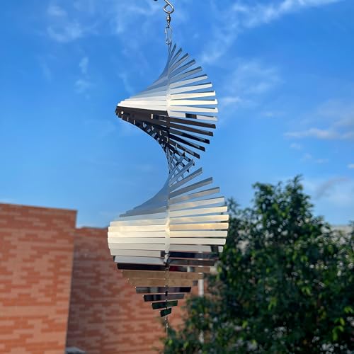 Hanging Wind Spinners,3D Spiral Highly Reflective Stainless Steel Metal Wind Spinner Outdoor Garden Decor,Bird Devices Deterrent to Scare Away Yard Birds12in 2Pcs - color: Silver Spiral 12inch 2 Pcs