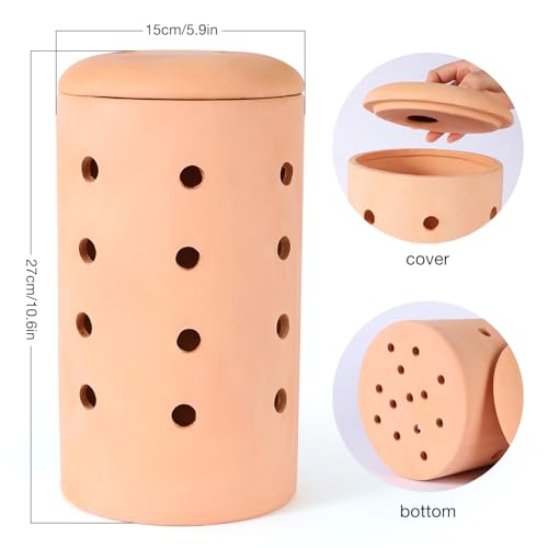 Underground Compost Bin 11Inch Garden Worm Farm Outdoor for Organic Refuse Red Pottery Ceramics Compost Bin with Holes and Lid Clay for Garden Vegetable Patch Backyard - style: 11Inch