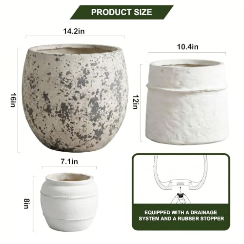 14.2",10.4",7.1" Dia Round Concrete Planter Set of 3, Indoor Outdoor Large Plant Pot with Drainage Hole and Rubber Plug for Home Patio Garden - color: Gray