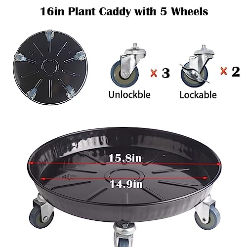 ARTLINE Round Plant Stand with Lockable Wheels, Heavy Duty for Indoor Outdoor, Large Rolling Dolly Planter Caddy on Casters to Carry Potted Flower Pot, Round Metal Tray NO Holes, Black - color: Black 2 Pack, size: 16"