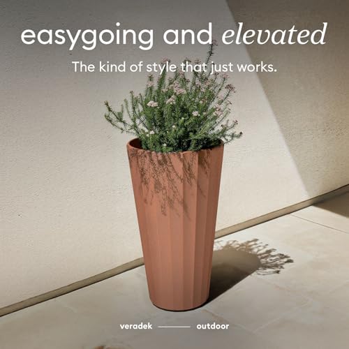 Veradek Column Series Tall Planter - Tapered Outdoor Planter with Shelf - color: Terracotta, style: Wide Groove