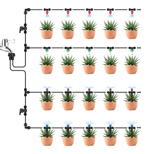 Kalolary 30Pcs Push-to-Fit Drip Irrigation Spray Emitters for 1/4" Tubing - size: 1/4” Push-to-Connect Tee- Misting- 30P Red