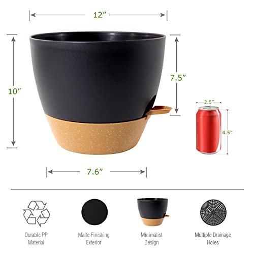 UOUZ 12inch 2Pack Large Self Watering Planters, Plastic Plant Pots with 60oZ Removable Deep Reservoir and Multi Mesh Drainage Holes for Indoor Outdoor Garden Plants and Flowers, Black with Brown - color: Black With Brown