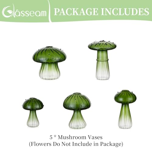 Glasseam Mushroom Glass Propagation Station, 5Pcs Green Plant Terrarium Jar - color: Green, size: 5