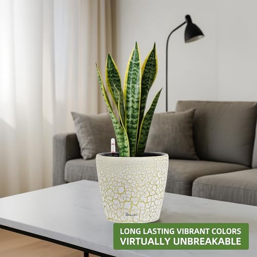 Dexceder 9x8 Self Watering Planter (White Gold Crackle) - color: White Gold, size: 9x8