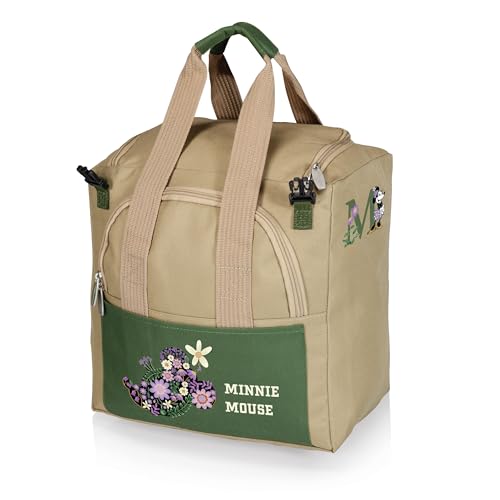 PICNIC TIME Disney Minnie Mouse Gardener Folding Seat with Tools, Folding Garden Stool with Detachable Tote and 5 Piece Hand Tool Set Organizer, (Olive Green with Beige Accents) - color: Disney Minnie Mouse - Olive Green With Beige Accents