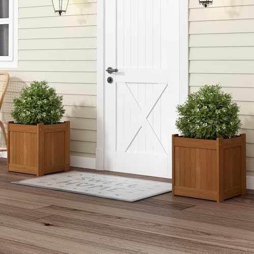 Furinno TIOMAN Planter Box, Hardwood Flower Box, Cube Garden Box, in Teak Oil, Outdoor Indoor, Garden, Patio, Balcony, Light Wood - size: 15.4 x 15.4 x 17.7