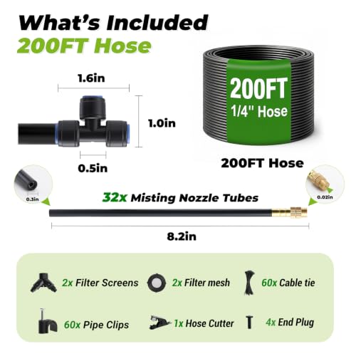 200 Ft 1/4 Inch Drip Irrigation System with 32 Copper Nozzles
