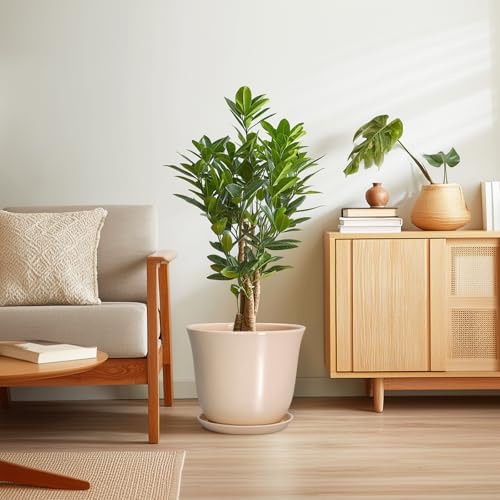 Ceramic Plant Pots, 12 Inch Plant Pot with Drainage, Beige - color: Beige, size: 12 Inch